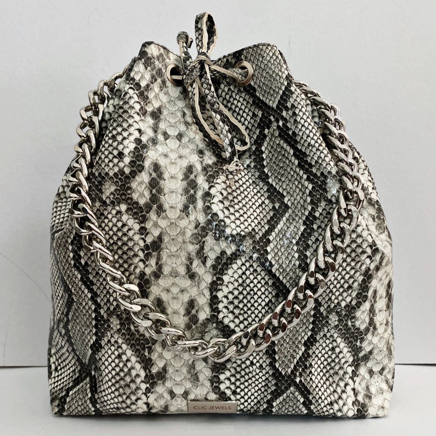 ZOE BACKPACK/BUCKETBAG (grey Python print genuine leather)
