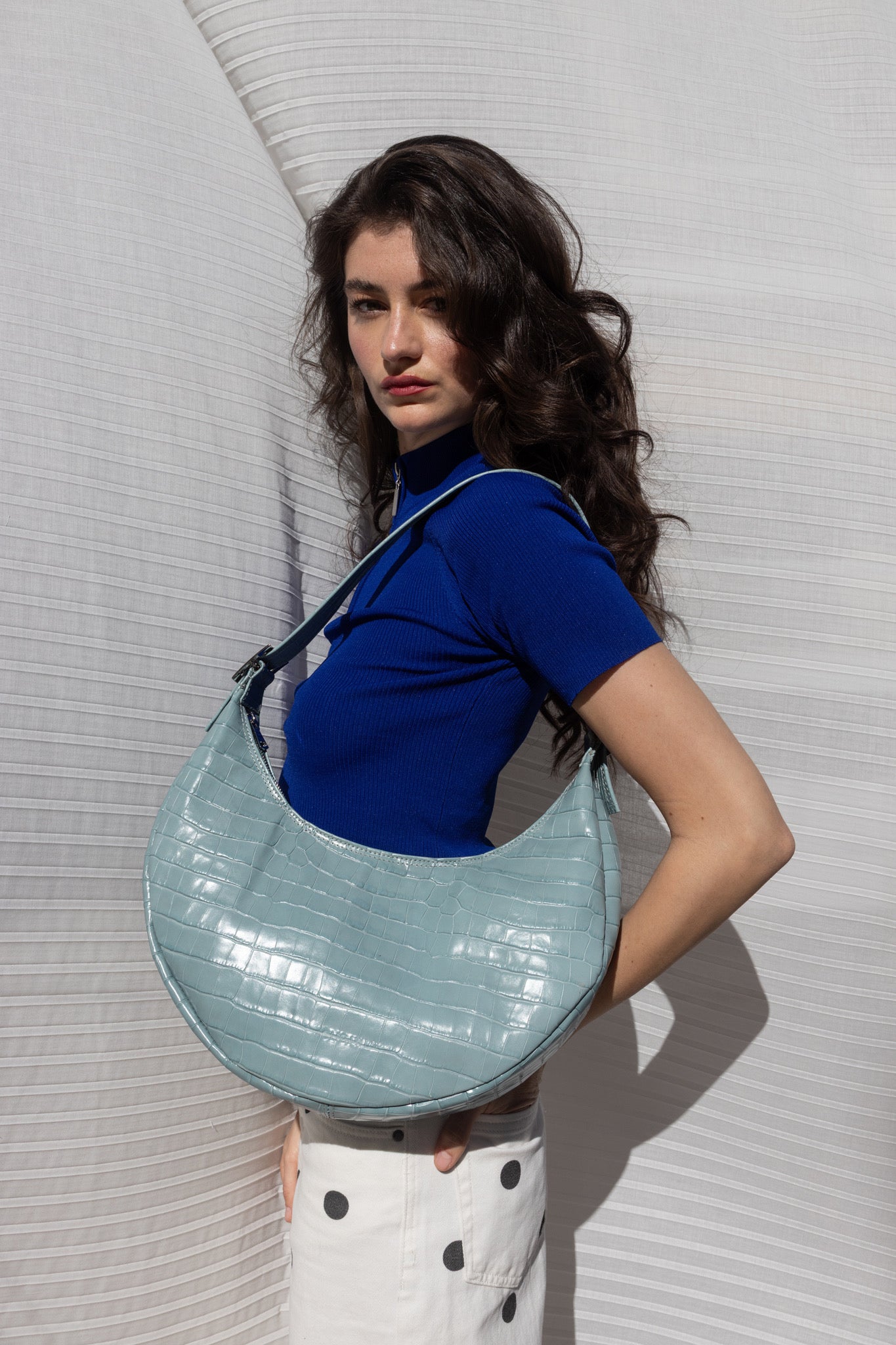 BIG HALFMOON (sky blue croco genuine leather)