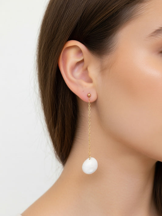 LONG GOLD CHAIN-SHELL EARRINGS (ζευγάρι)