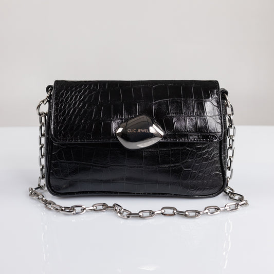 LILY MINIBAG (black croco genuine leather)