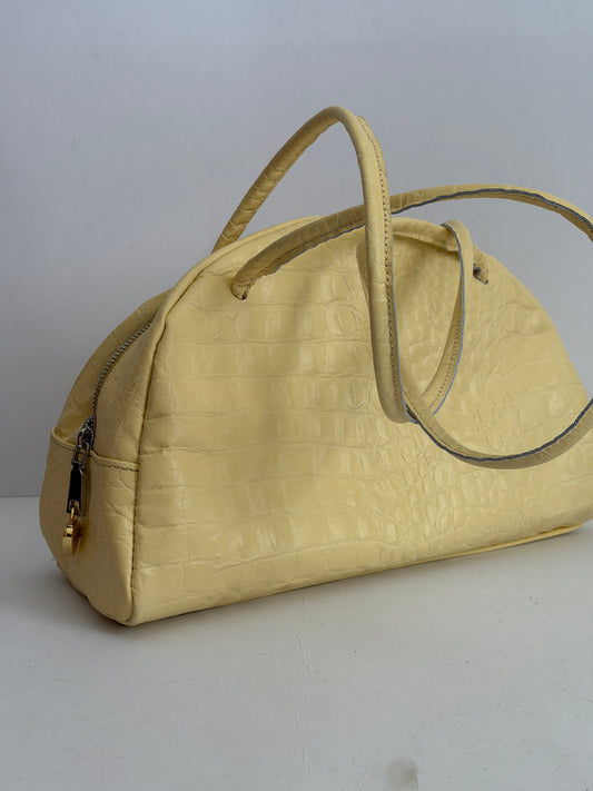 BELLA BOWLING BAG (lemon yellow croco genuine leather) ΤΕΛΕΥΤΑΙΟ ΚΟΜΜΑΤΙ