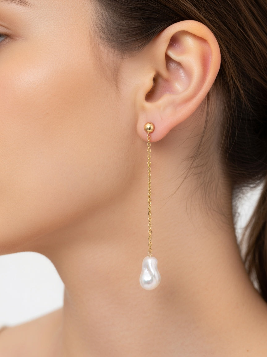 LONG SILVER PEARL EARRINGS (ζευγάρι)