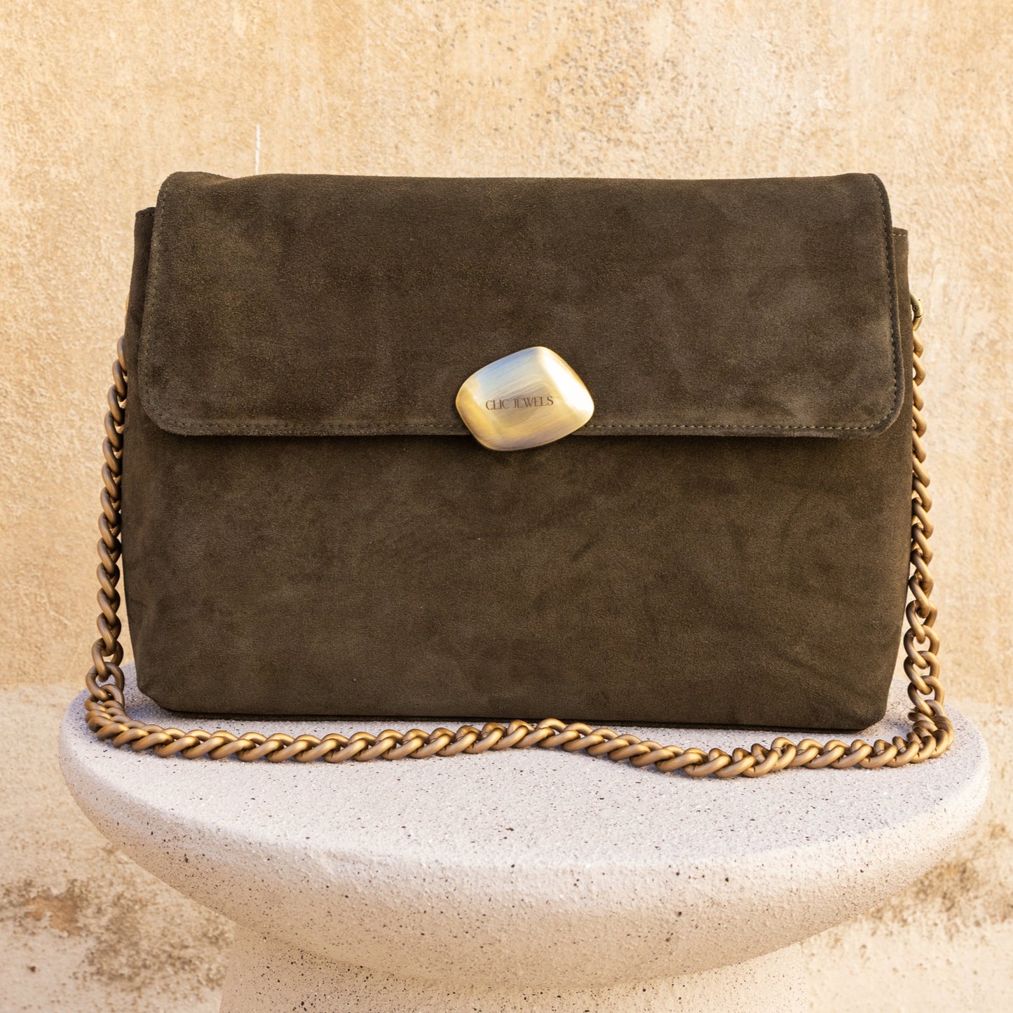 CIARA LARGE (khaki suede genuine leather)