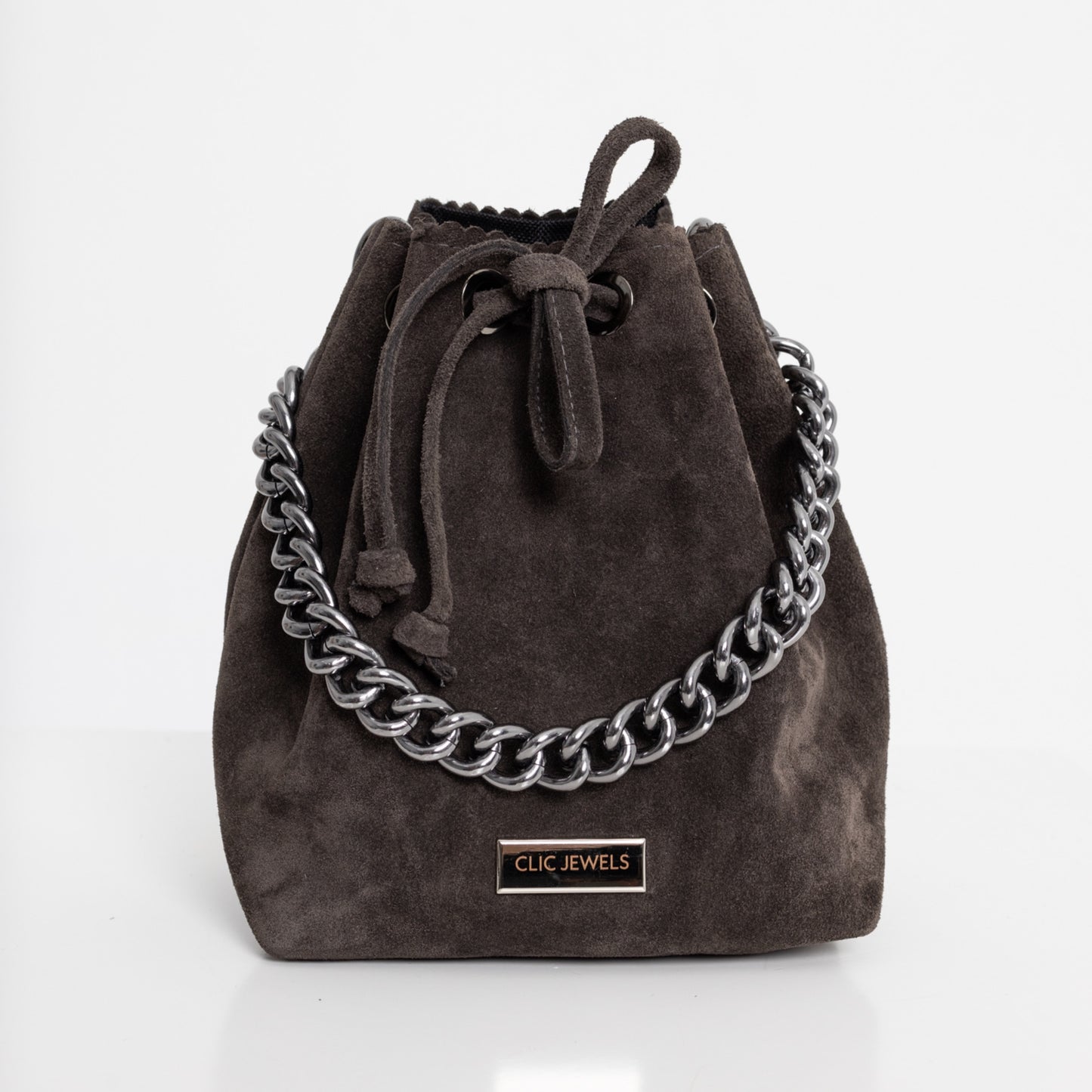 ZOE MINIBUCKETBAG (dark grey suede genuine leather)