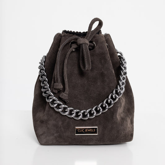 ZOE MINIBUCKETBAG (dark grey suede genuine leather)