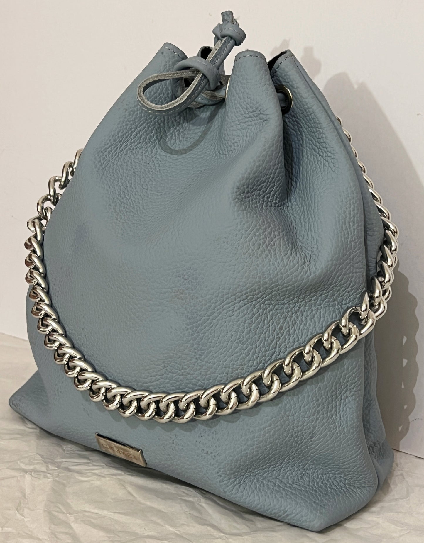 Backpack/bucketbag (light blue dolaro genuine leather)