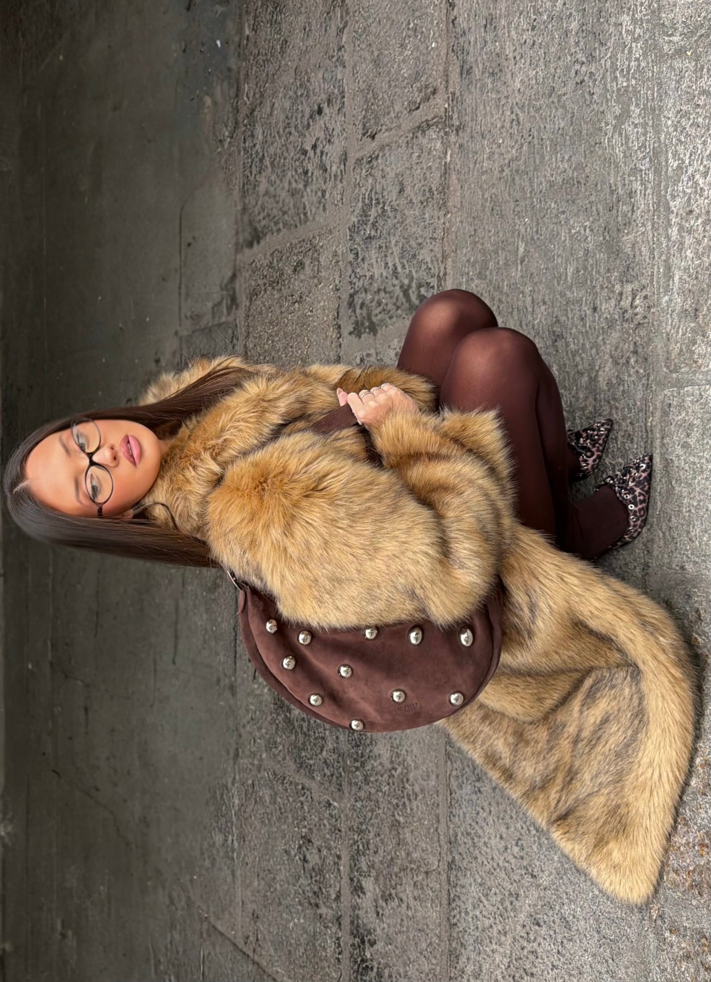 BIG HALFMOON STUDS (dark brown genuine leather)