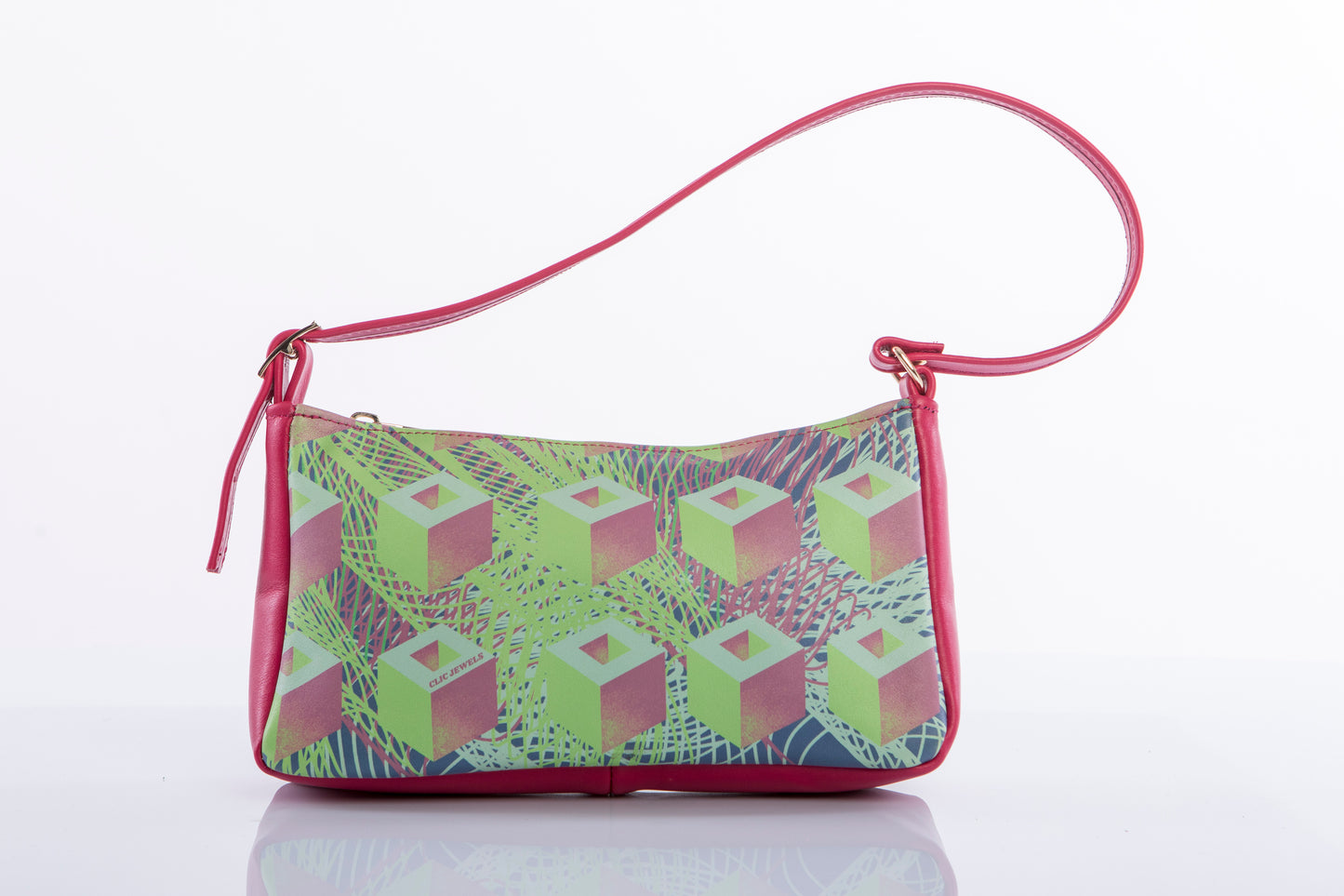 Baguette with print on genuine leather